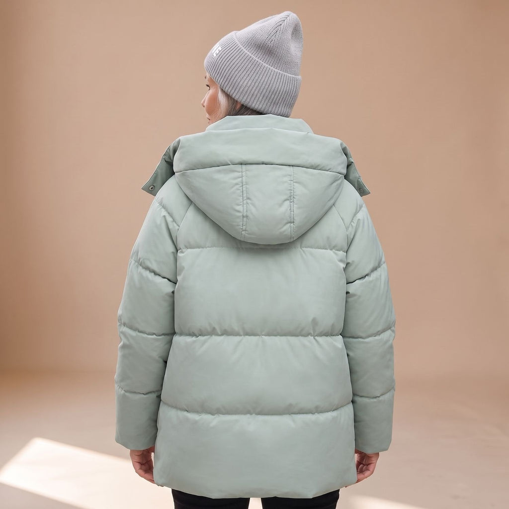 Women's Roomy Water-Resistant Puffer Coat with Fixed Hood