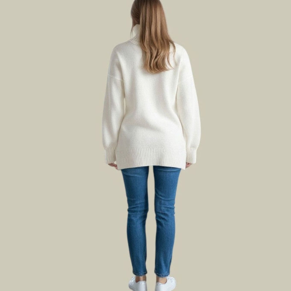 Women's Oversized Turtleneck Tunic Sweater with Slit Hem