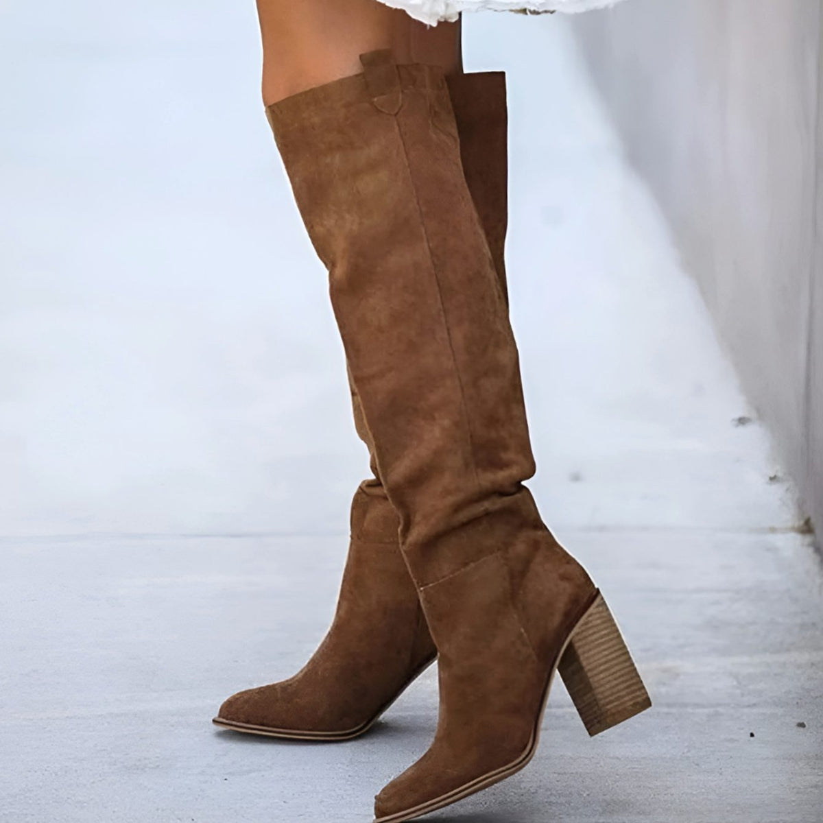 Women's Chunky-Heel Knee-High Boots in Suede-Look with Tapered Toe