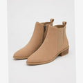 Women's Office-Ready Suede Booties with Pointed Toe and Low Heel - Khaki