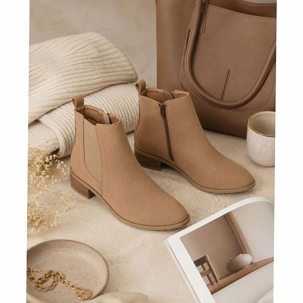 Women's Office-Ready Suede Booties with Pointed Toe and Low Heel