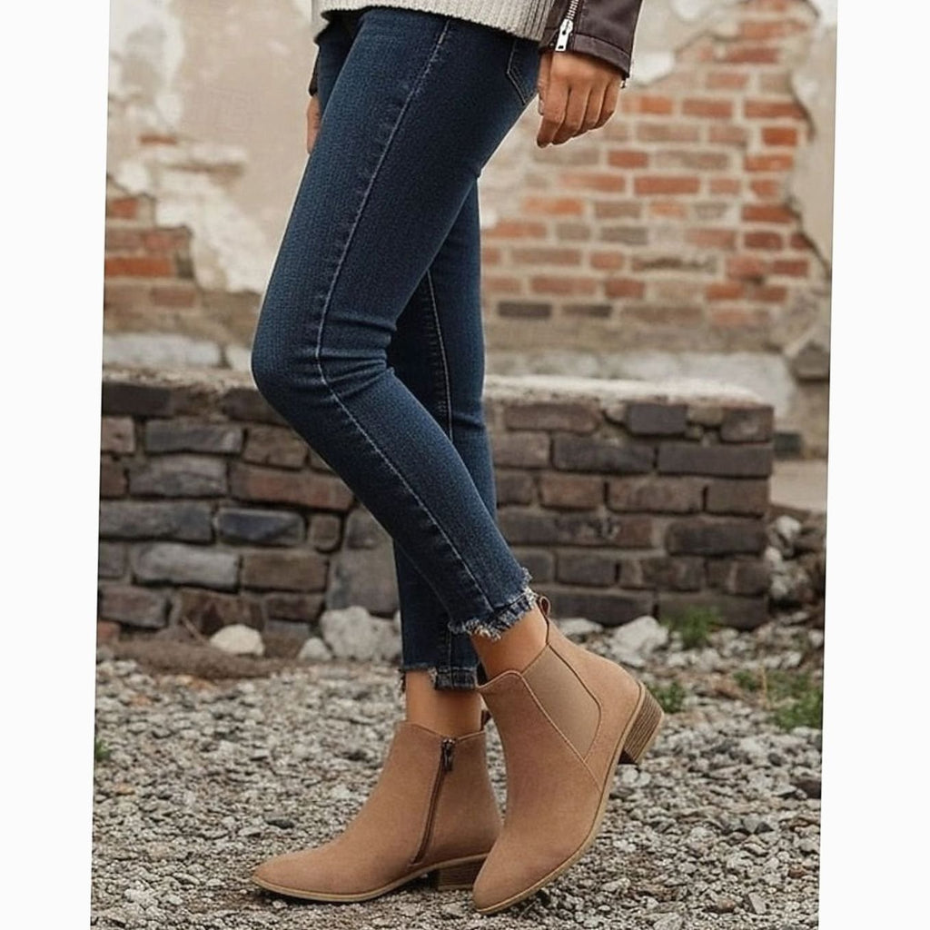 Women's Office-Ready Suede Booties with Pointed Toe and Low Heel