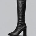 Women's Pointed-Toe Block-Heel Boots with Fitted Faux Leather Shaft - Black