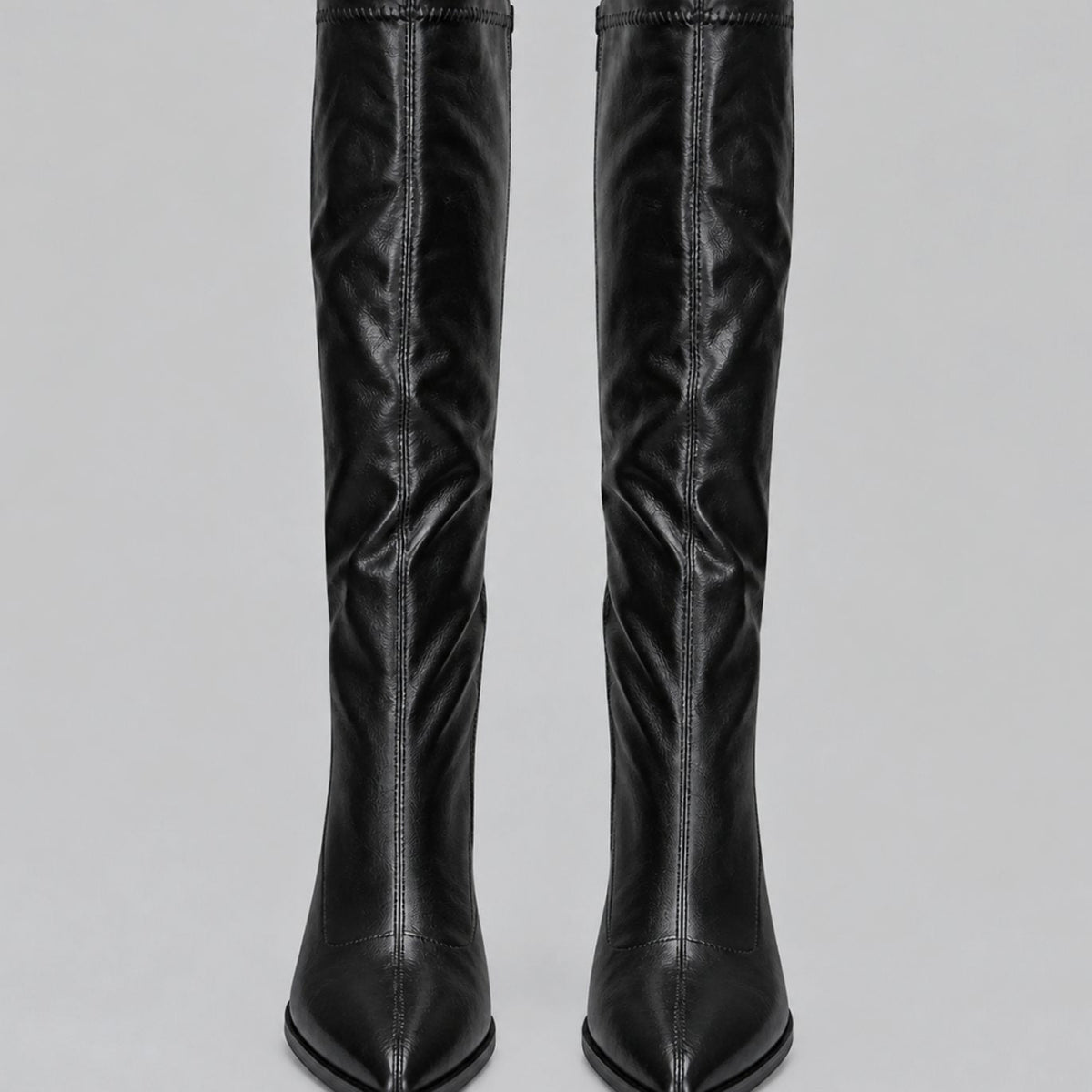 Women's Pointed-Toe Block-Heel Boots with Fitted Faux Leather Shaft