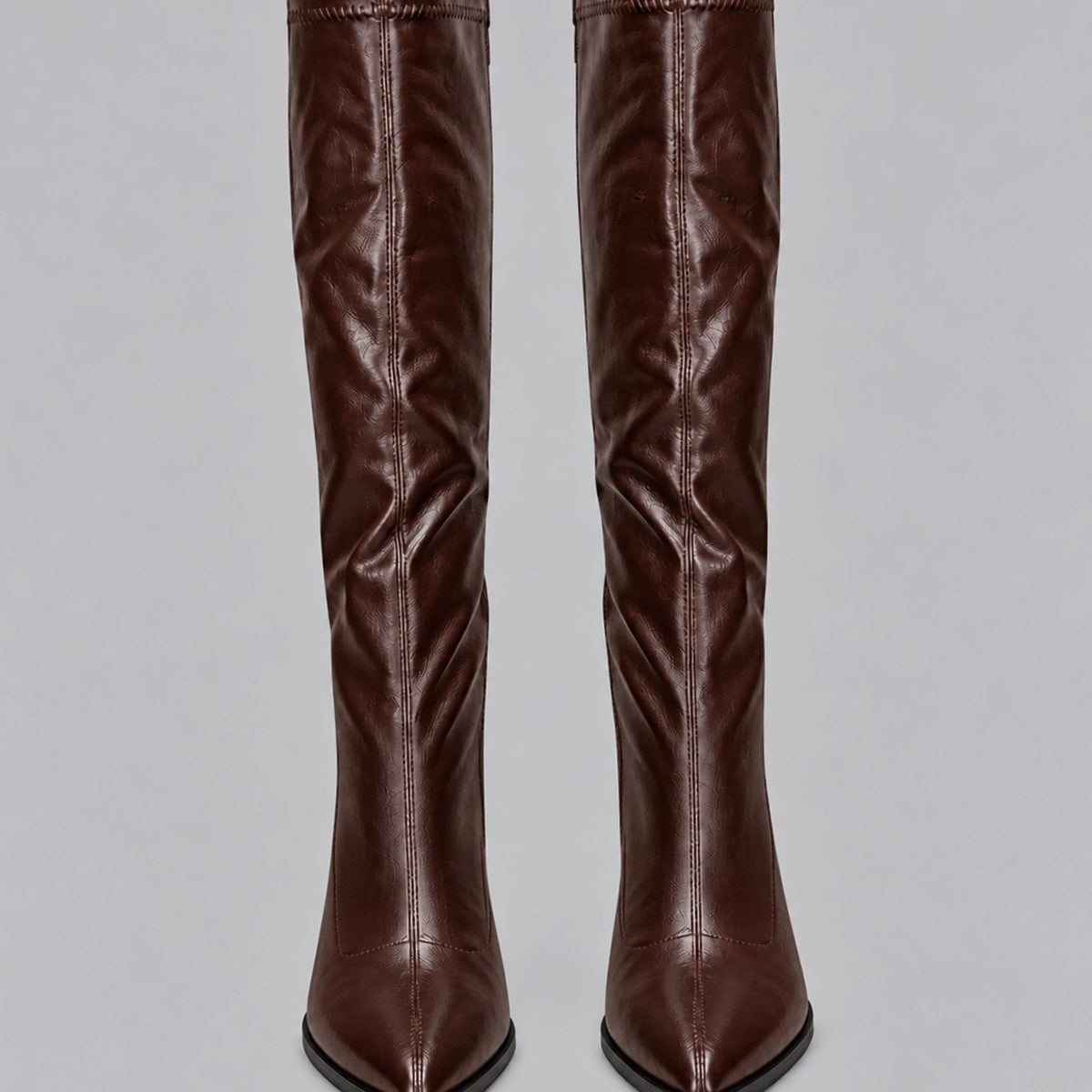 Women's Pointed-Toe Block-Heel Boots with Fitted Faux Leather Shaft