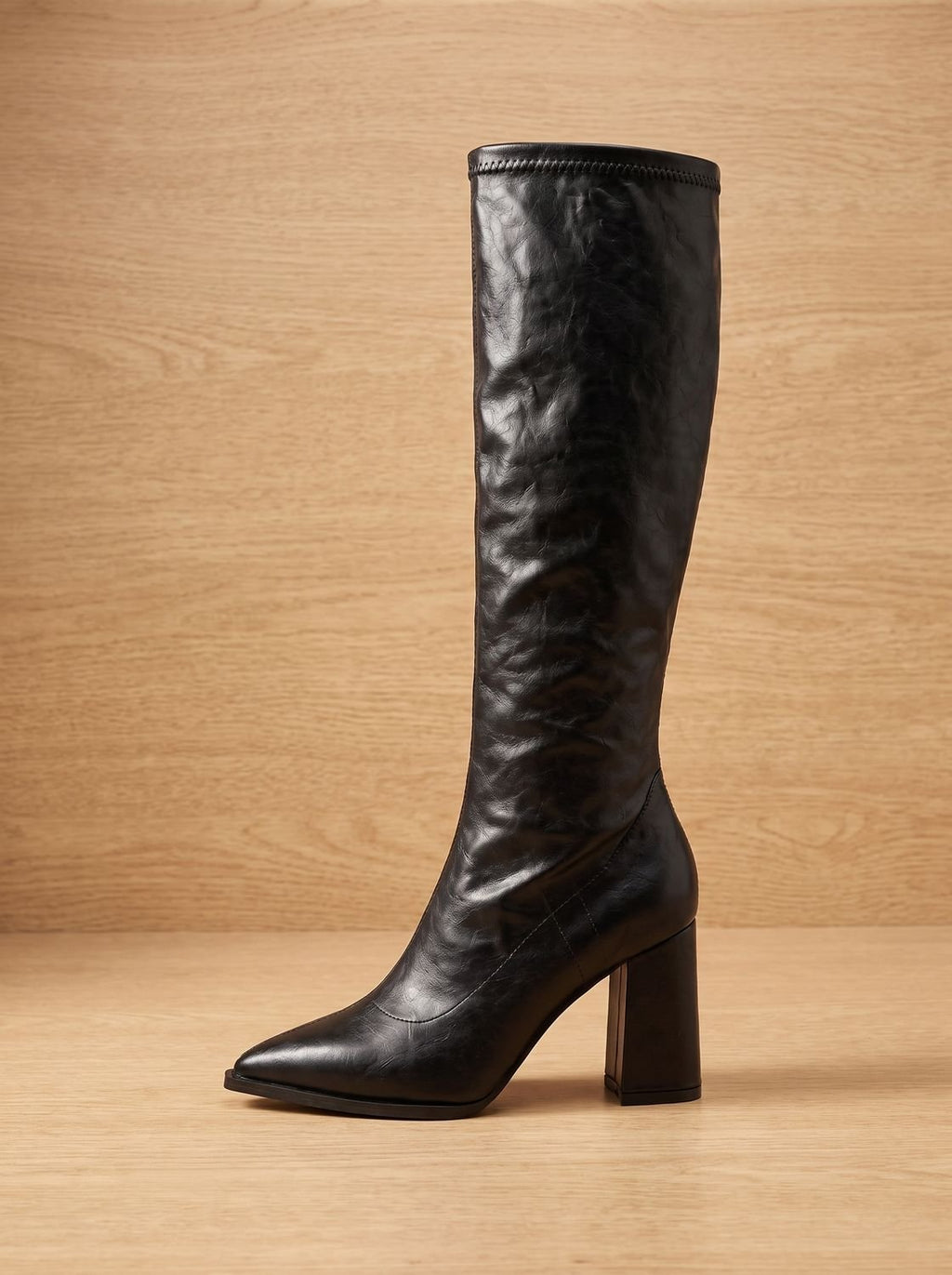 Women's Faux Leather Pointed Tall Boots with Walkable Block Heel