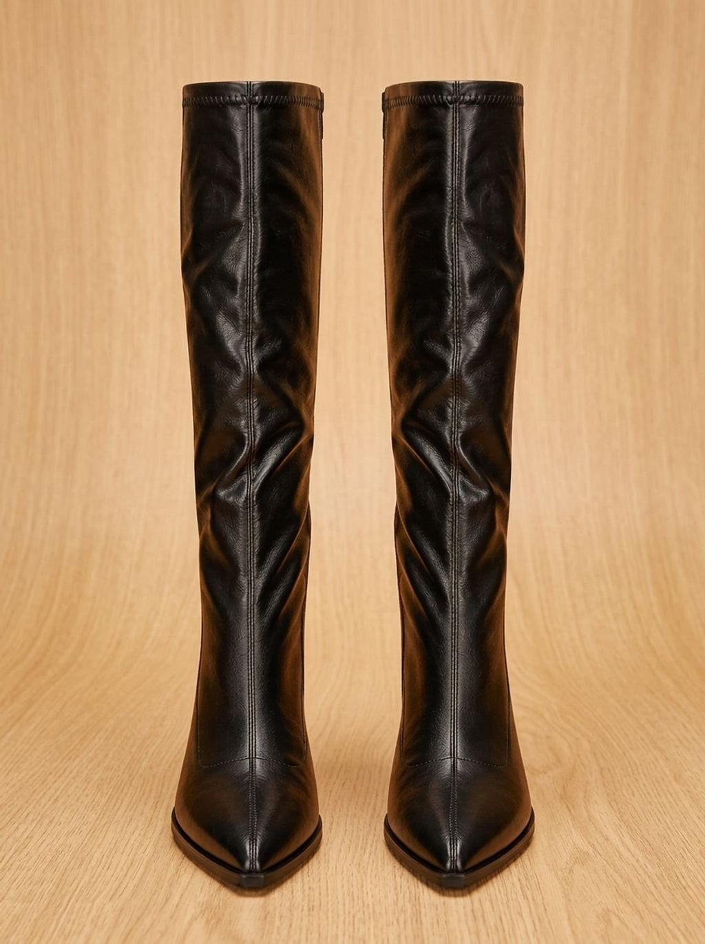 Women's Faux Leather Pointed Tall Boots with Walkable Block Heel
