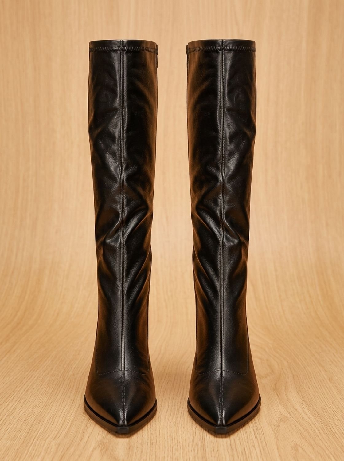 Women's Faux Leather Pointed Tall Boots with Walkable Block Heel