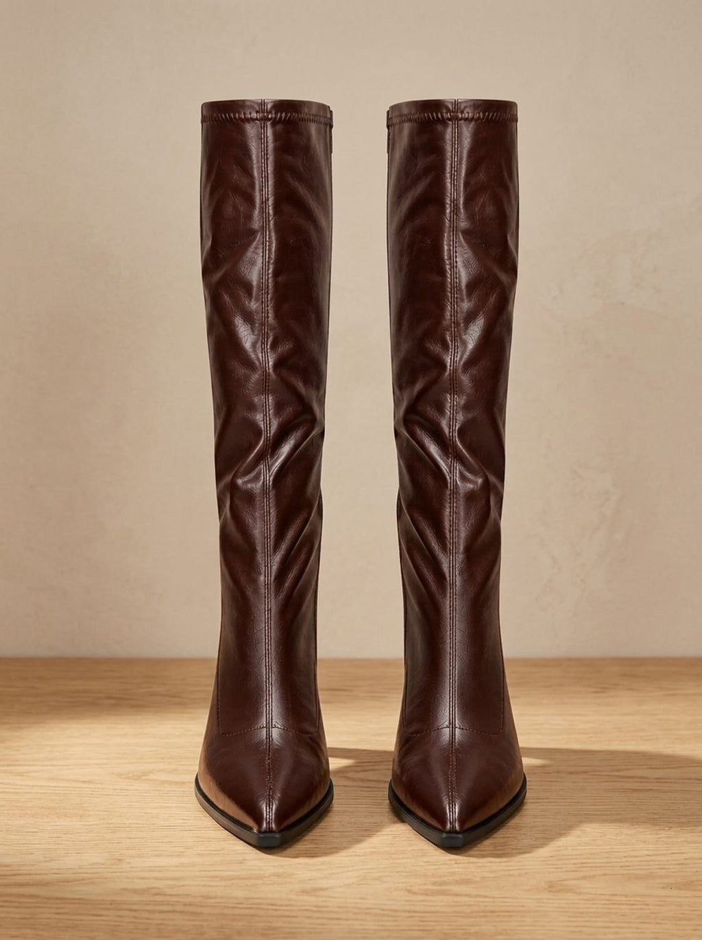Women's Faux Leather Pointed Tall Boots with Walkable Block Heel
