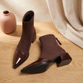 Women's Pointed Mixed-Finish Booties with Patent Toe and Heel - Brown
