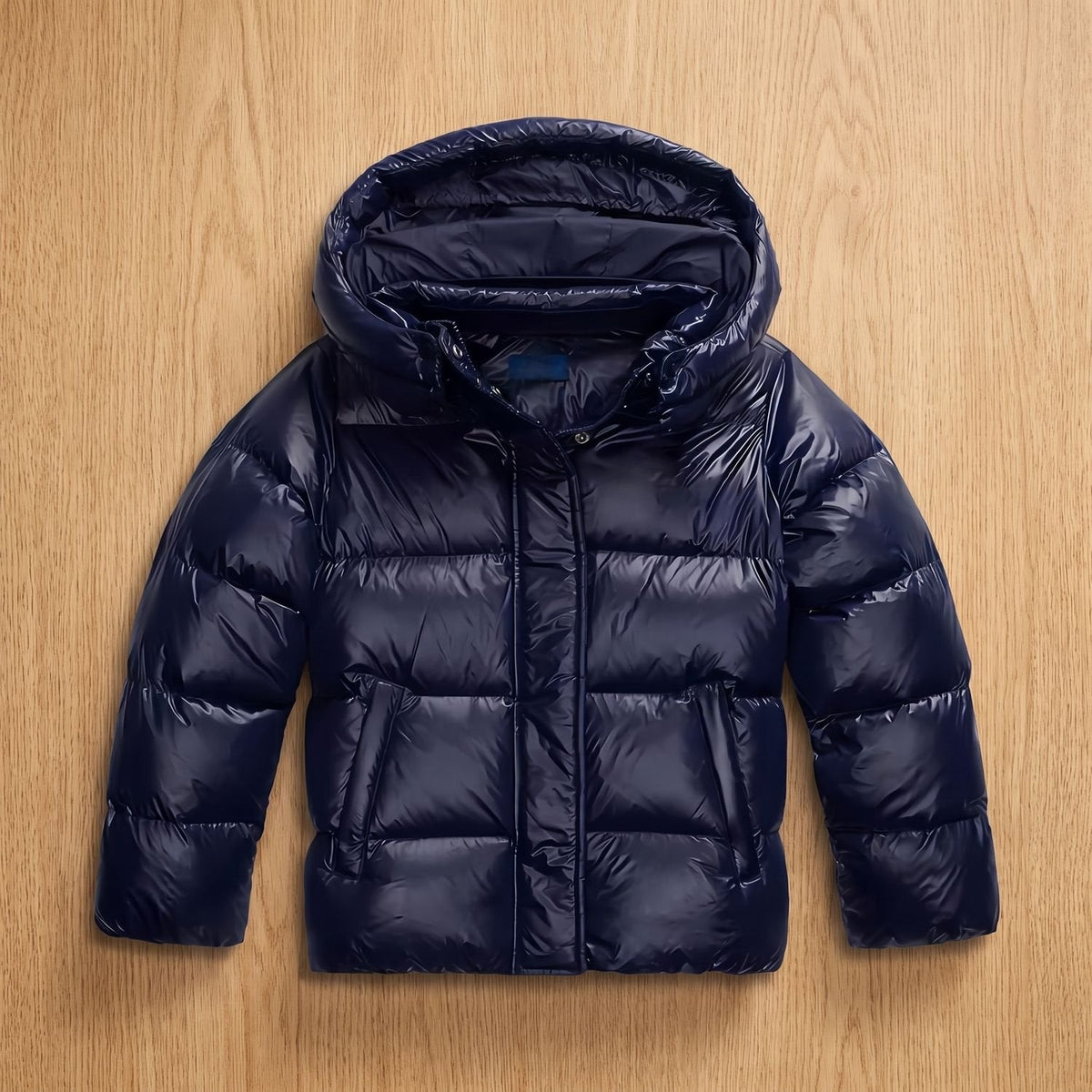 Women's Everyday Quilted Puffer Jacket with Fixed Hood and Full Zip - Navy Blue