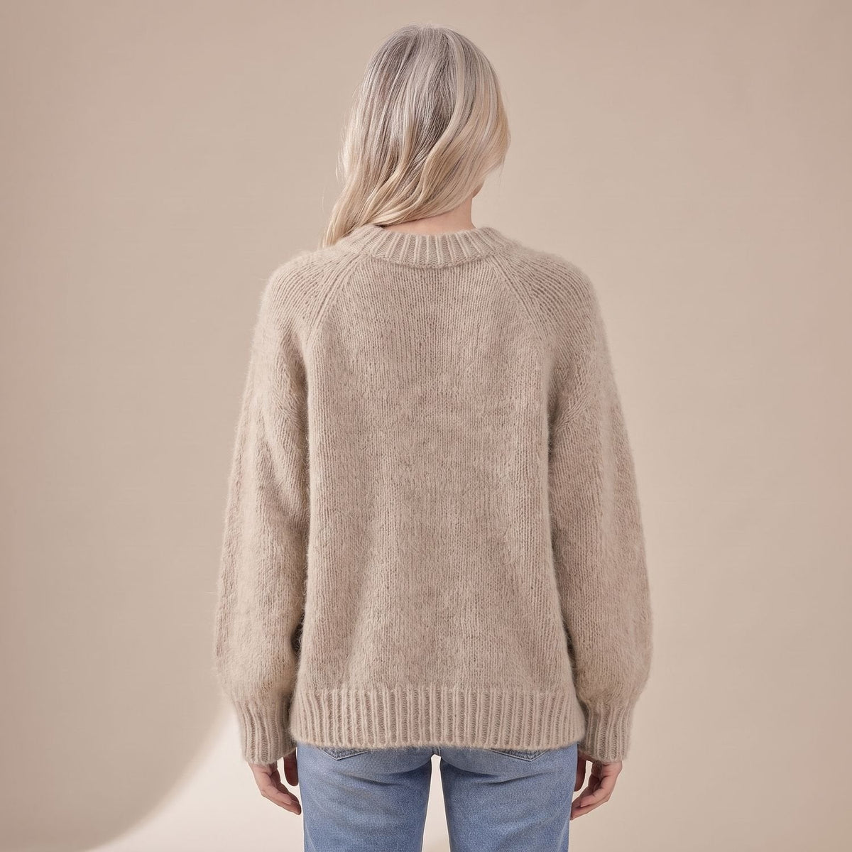 Women's Soft Fluffy Crew Neck Sweater with Raglan Sleeves