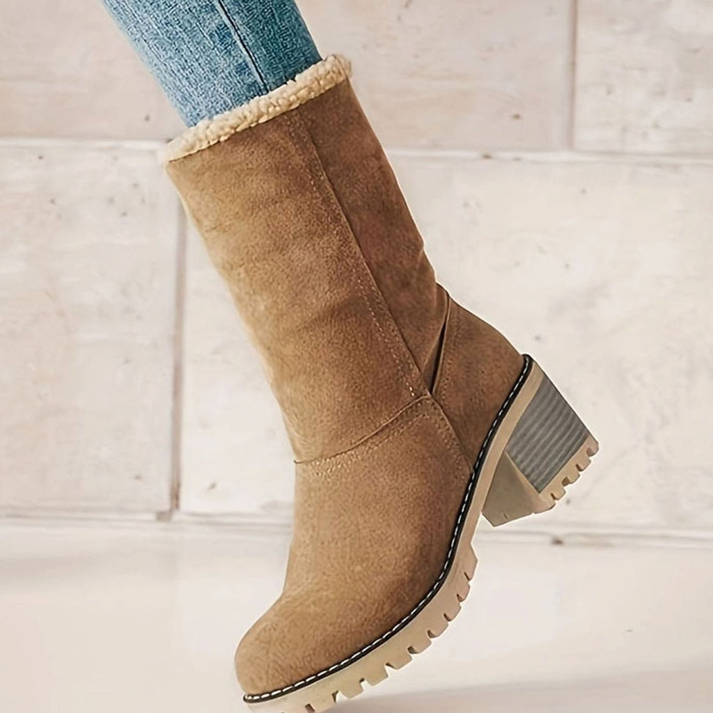 Women's Sherpa-Trimmed Suede-Look Winter Booties with Lug Sole