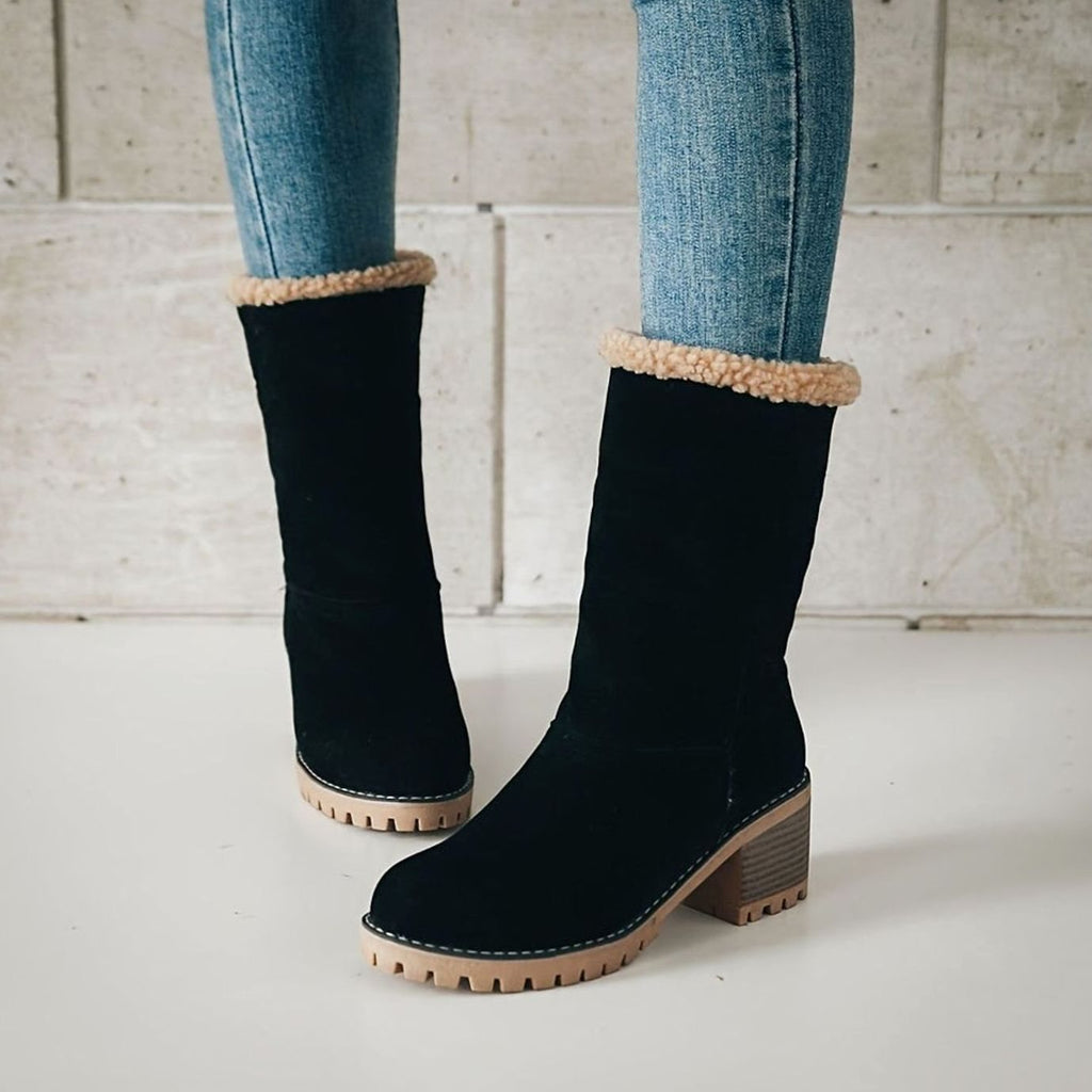 Women's Sherpa-Trimmed Suede-Look Winter Booties with Lug Sole