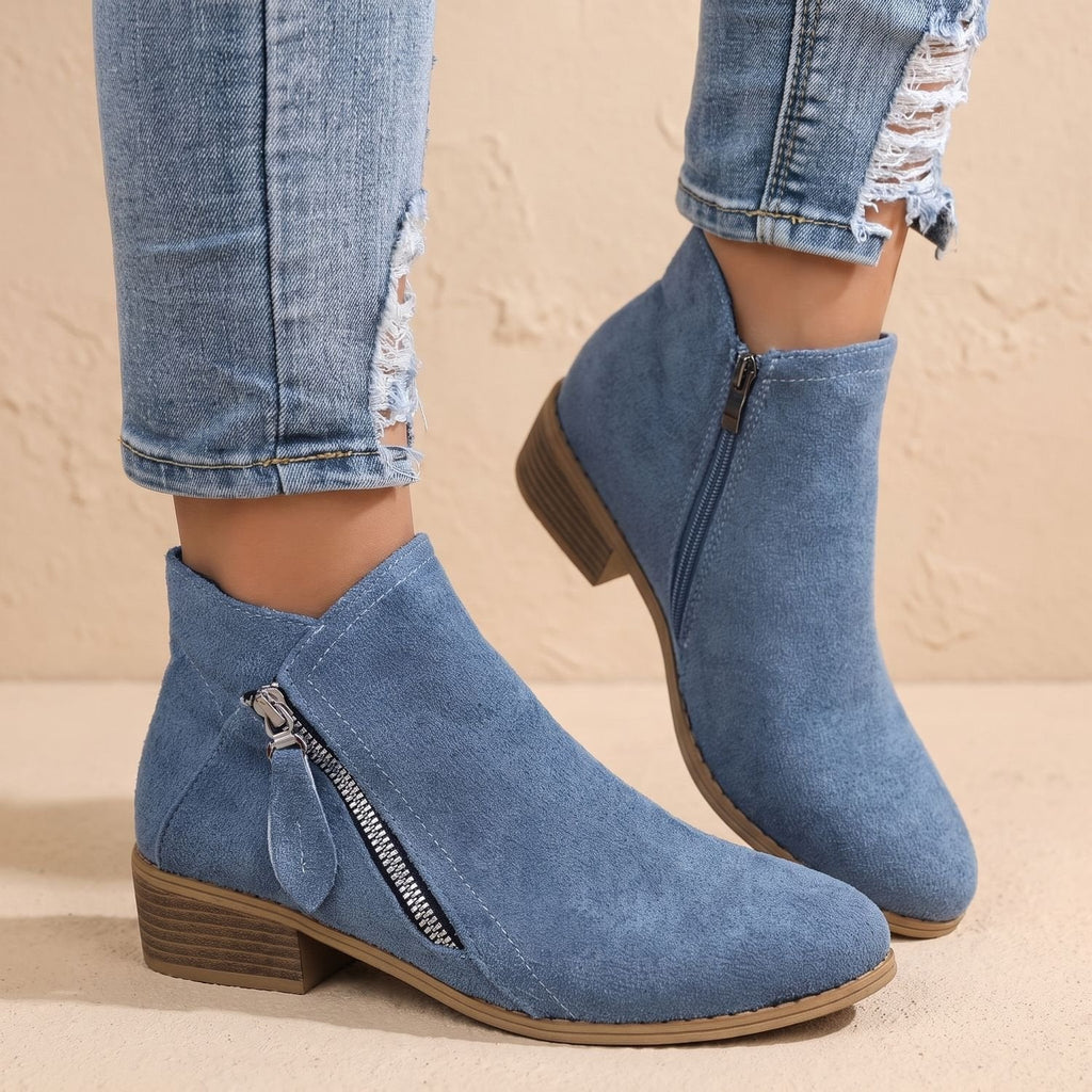 Women's Arch-Contoured Faux Suede Booties with Roomy Toe Box - Blue