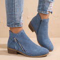 Women's Arch-Contoured Faux Suede Booties with Roomy Toe Box - Blue