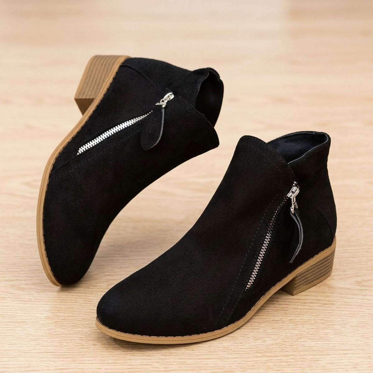 Women's Arch-Contoured Faux Suede Booties with Roomy Toe Box
