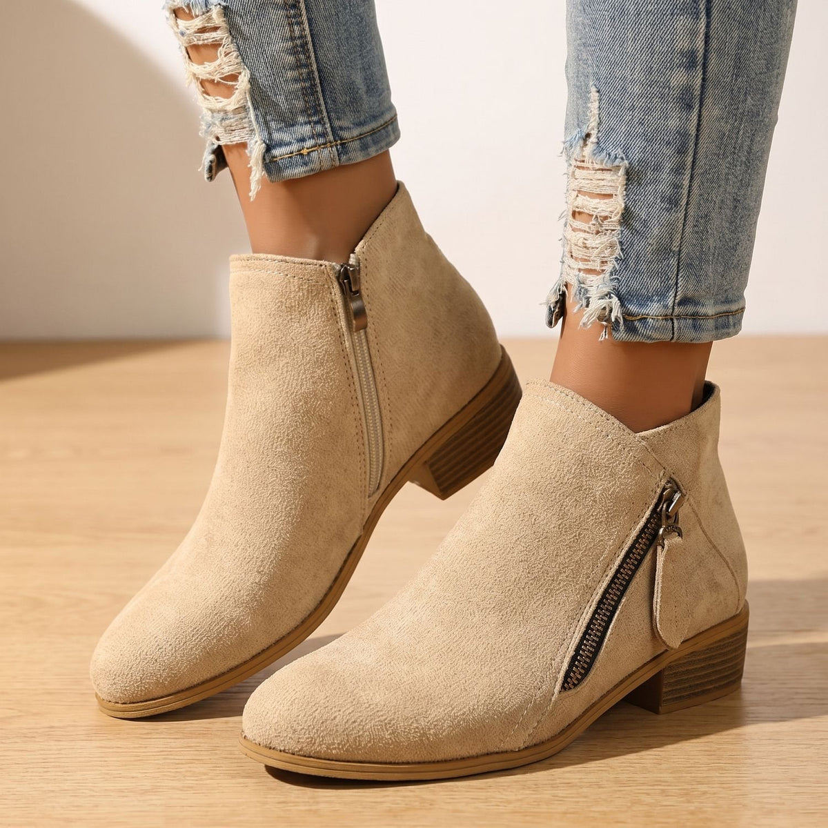 Women's Arch-Contoured Faux Suede Booties with Roomy Toe Box
