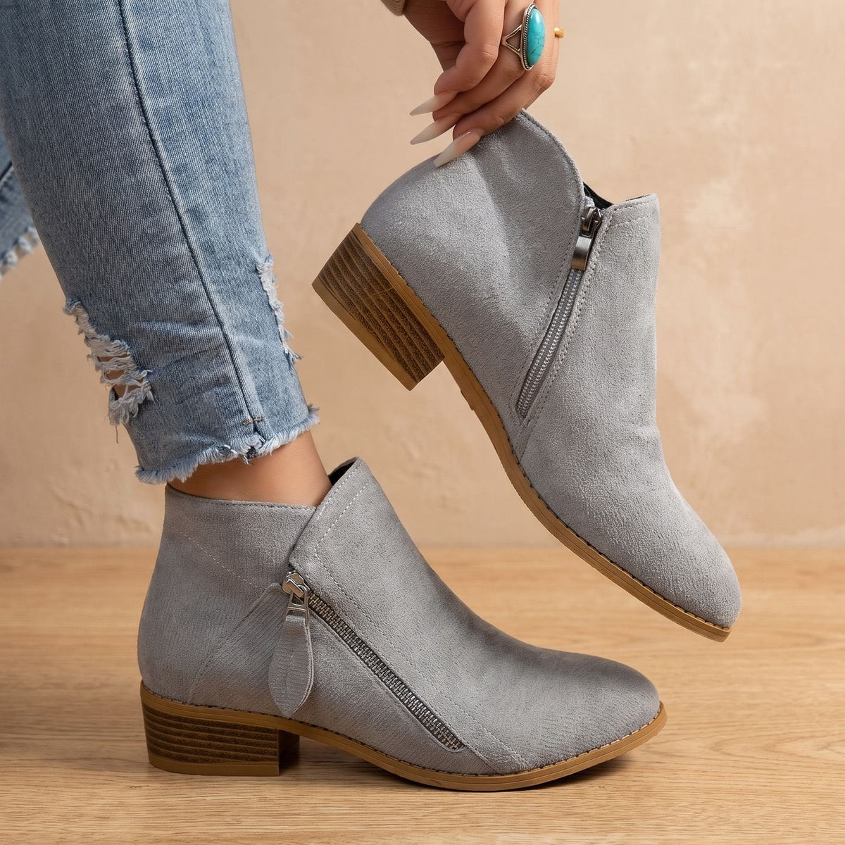 Women's Arch-Contoured Faux Suede Booties with Roomy Toe Box