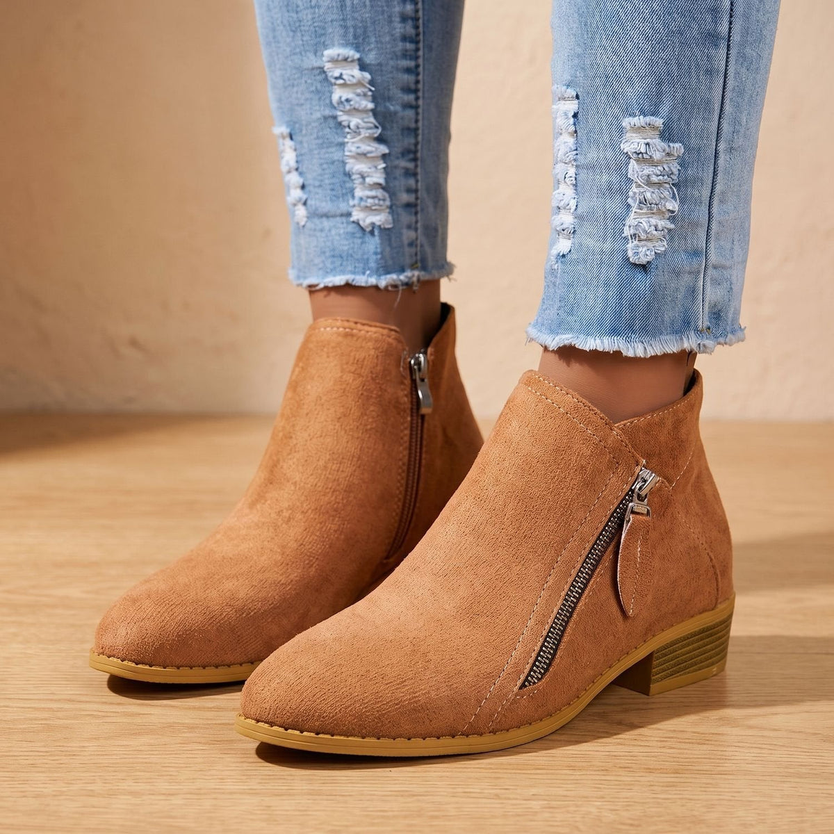 Women's Arch-Contoured Faux Suede Booties with Roomy Toe Box