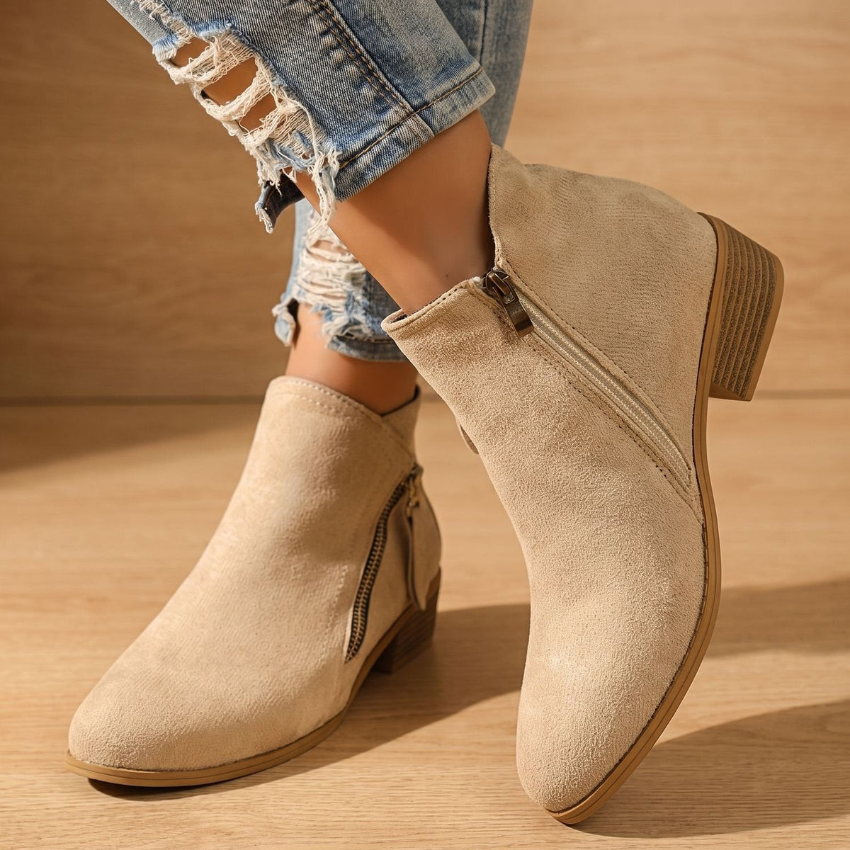 Women's Arch-Contoured Faux Suede Booties with Roomy Toe Box
