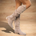 Women's Suede-Look Ruched Tall Boots for Fall and Winter - Khaki