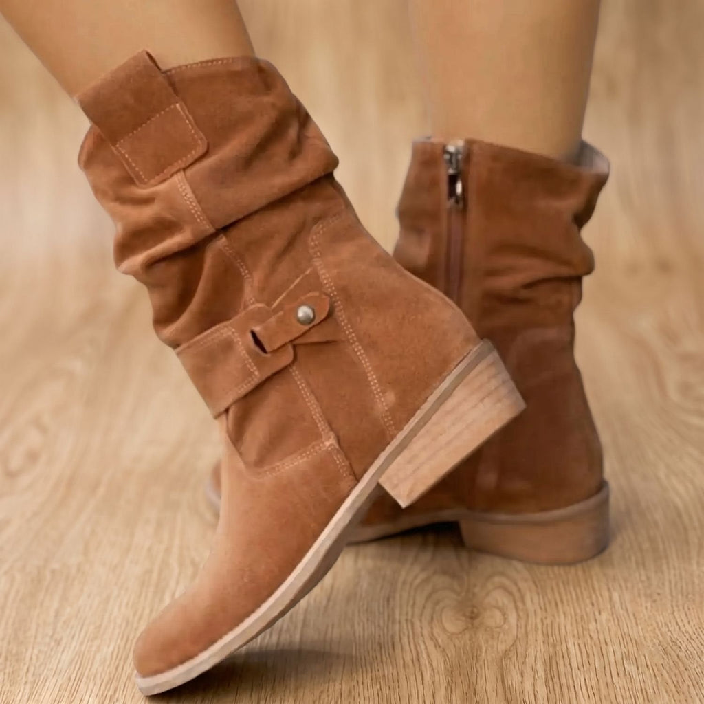 Women's Suede-Look Ruched Tall Boots for Fall and Winter