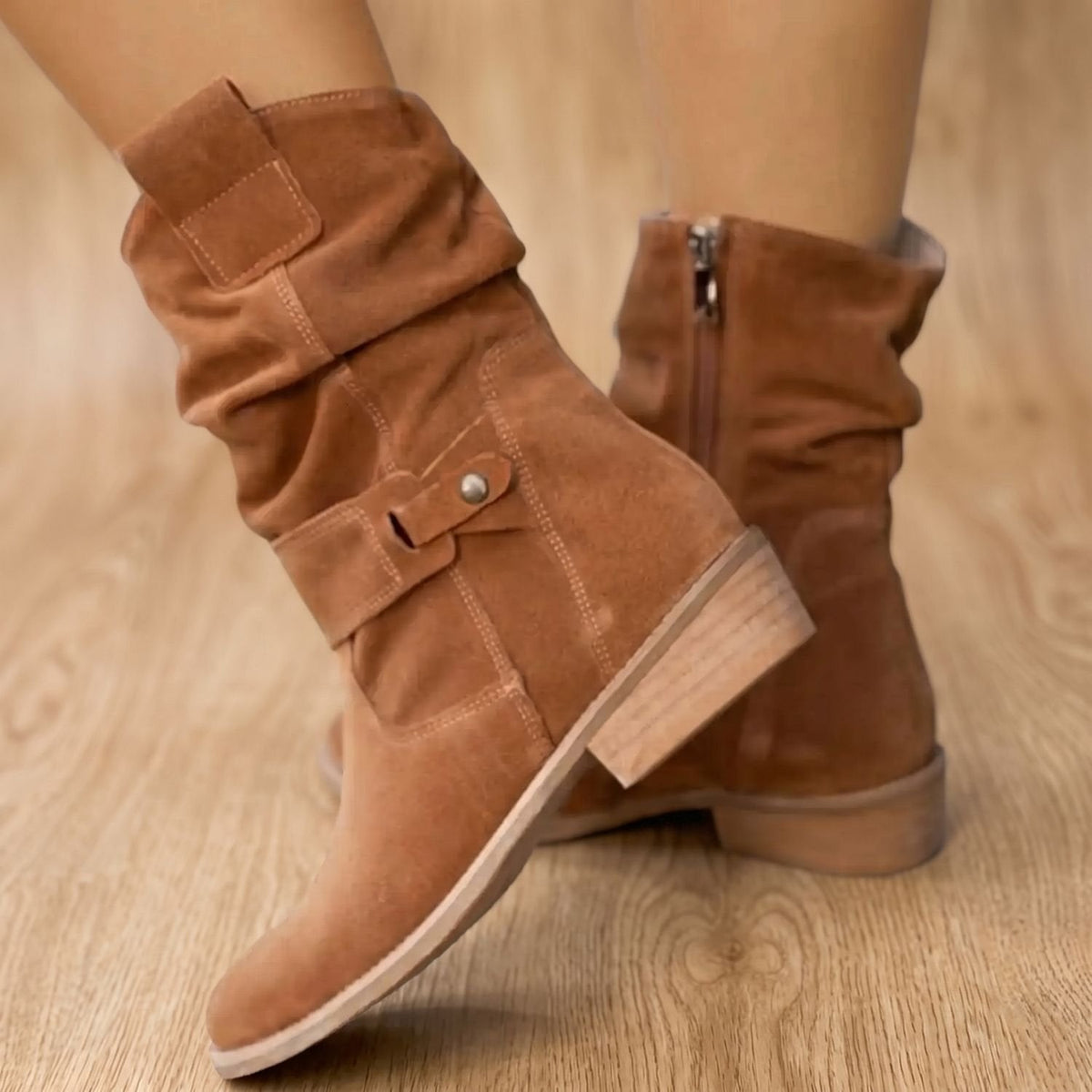 Women's Suede-Look Ruched Tall Boots for Fall and Winter
