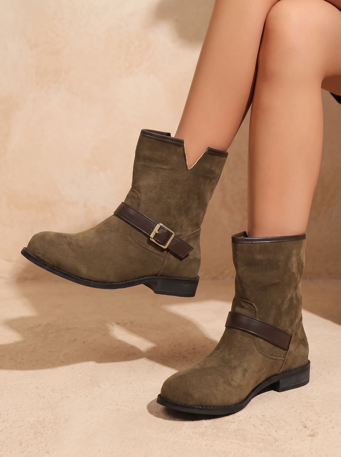 Women's Suede Western Slip-On Booties with Cushioned Insole