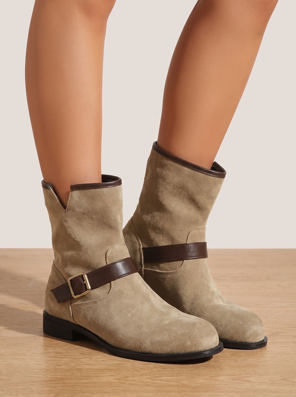 Women's Suede Western Slip-On Booties with Cushioned Insole