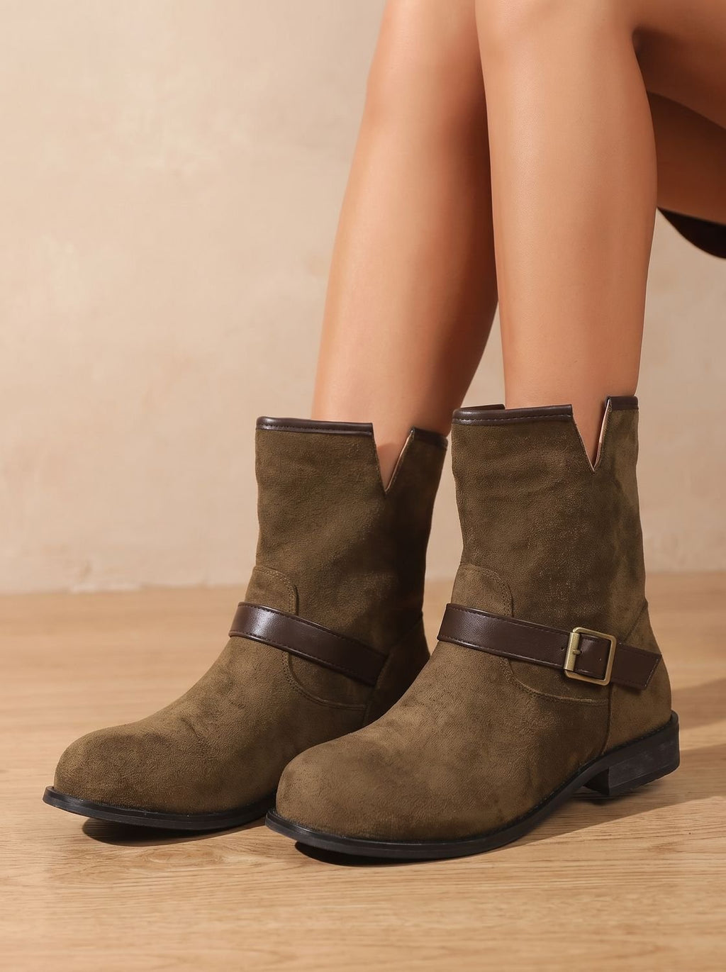 Women's Suede Western Slip-On Booties with Cushioned Insole - Dark Brown