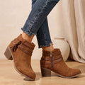 Women's Western-Inspired Tassel Booties in Faux Suede with Side Zip - Brown