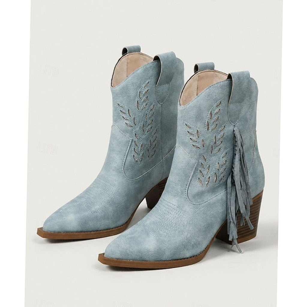 Women's Tassel-Trim Pointed-Toe Western Booties - Blue