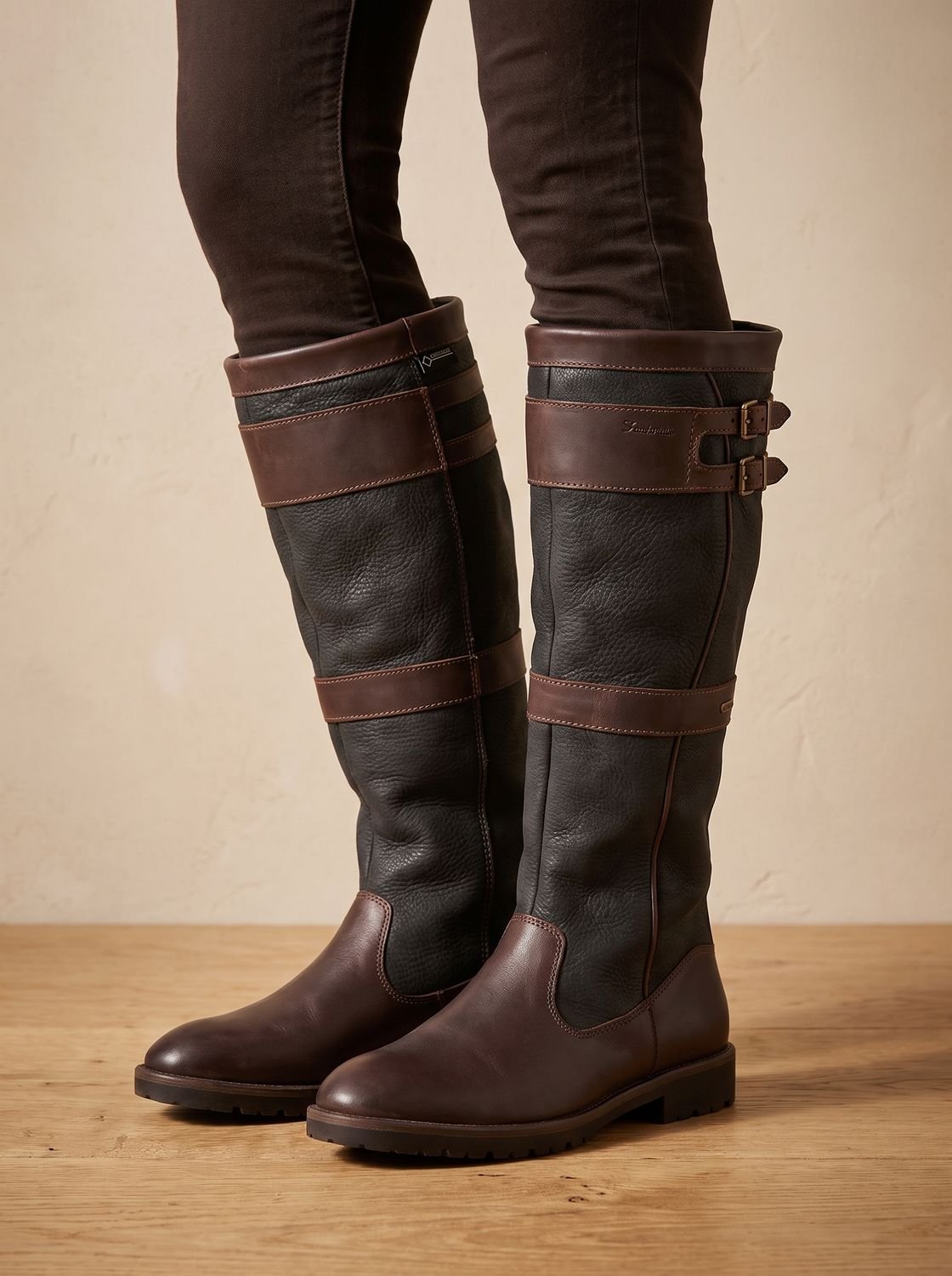 Women's Two-Tone Country Knee-High Boots for Wet Weather - Coffee