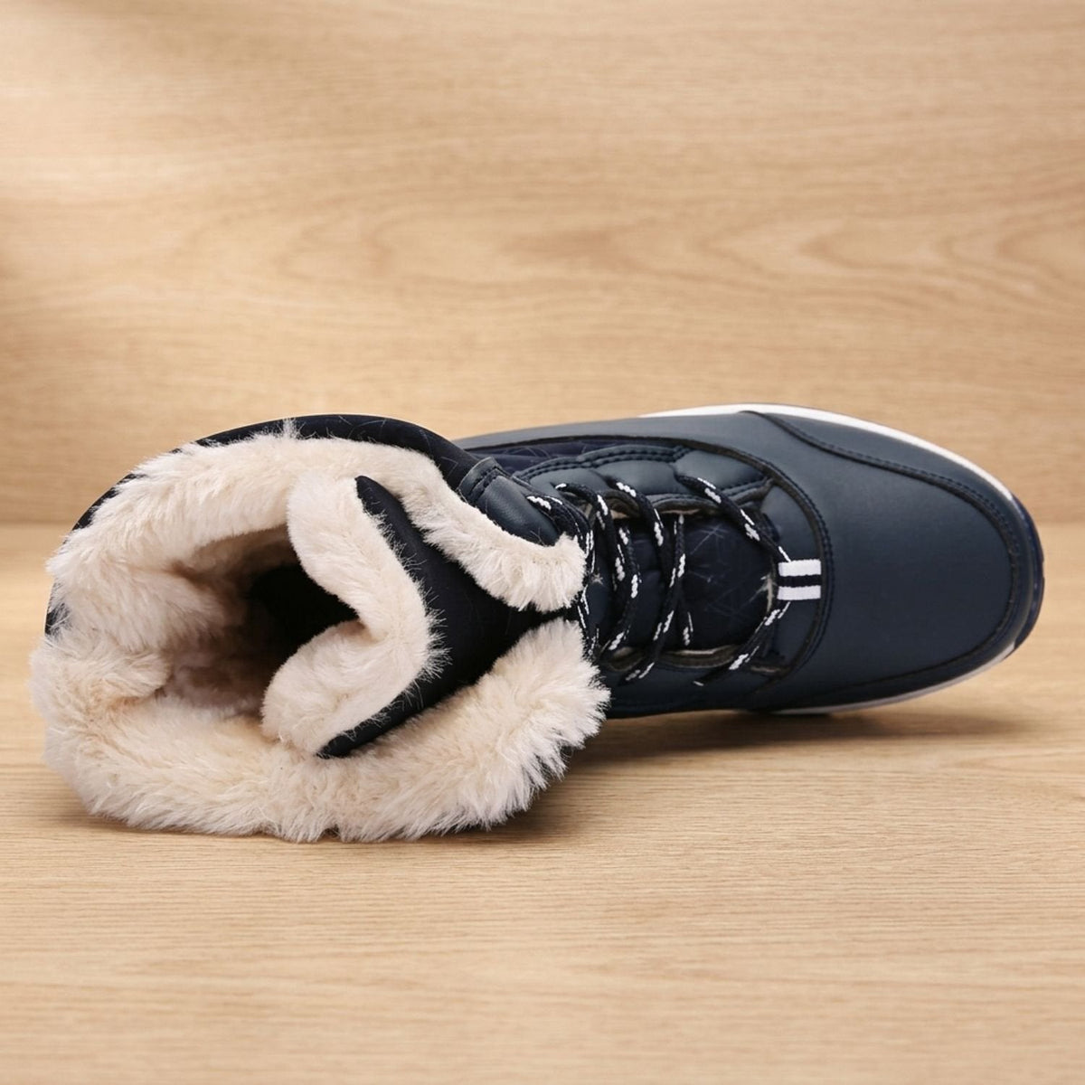 Women's Lace-Up Waterproof Snow Boots with Faux Fur Trim and Fleece