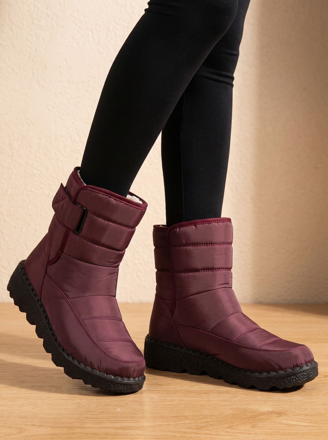Women's Strap-Closure Insulated Snow Boots with Rubber Grip Sole