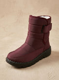 Women's Strap-Closure Insulated Snow Boots with Rubber Grip Sole - Red