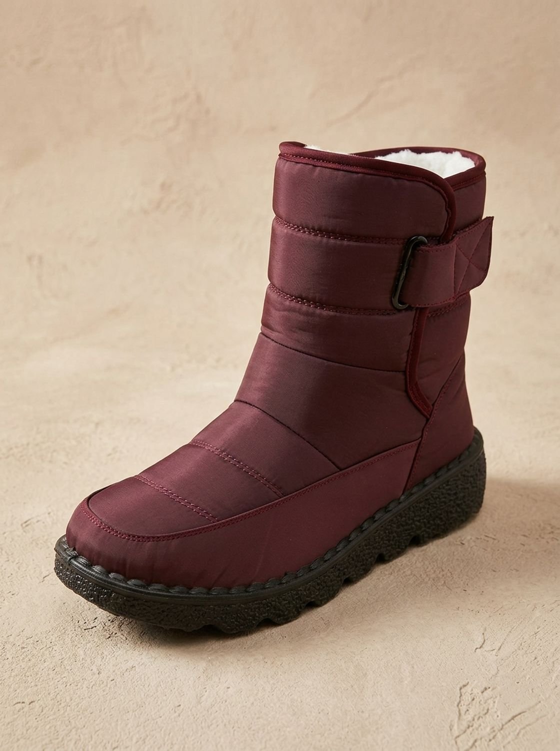 Women's Strap-Closure Insulated Snow Boots with Rubber Grip Sole - Red