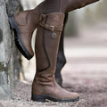 Women's Buckle-Strap Waterproof Riding Boots with Gel Cushioning - Dark Brown