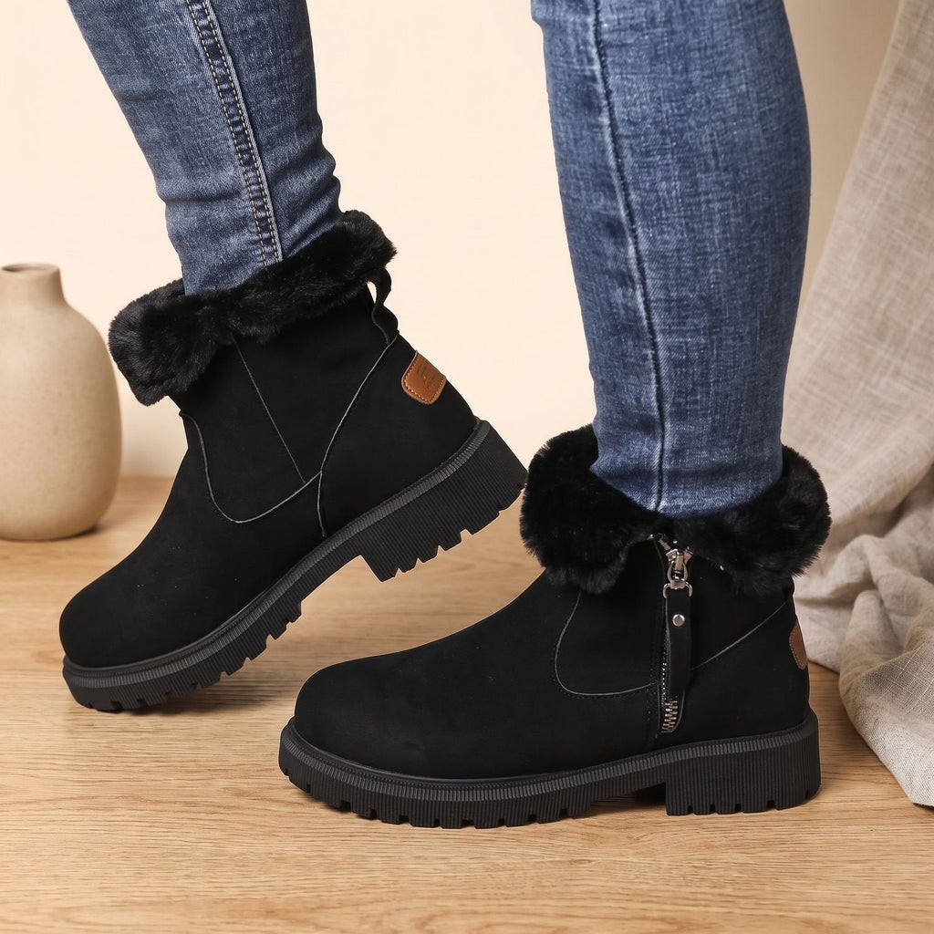 Women's Icy-Weather Waterproof Booties with Deep Lug Tread - Black