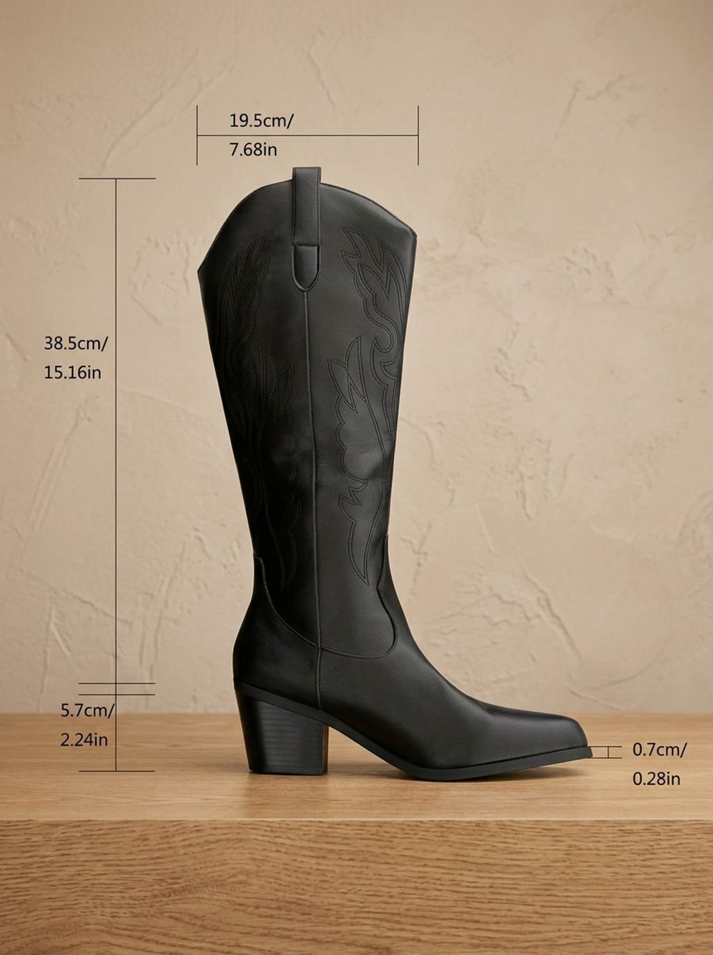 Women's Block-Heel Wide-Calf Cowboy Boots with Tonal Embroidery