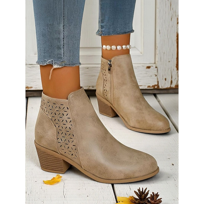 Women's Cutout Block Heel Booties for Work and Weekend