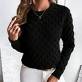 Women's Clean Crew Neck Cable Sweater with Ribbed Cuffs - Black