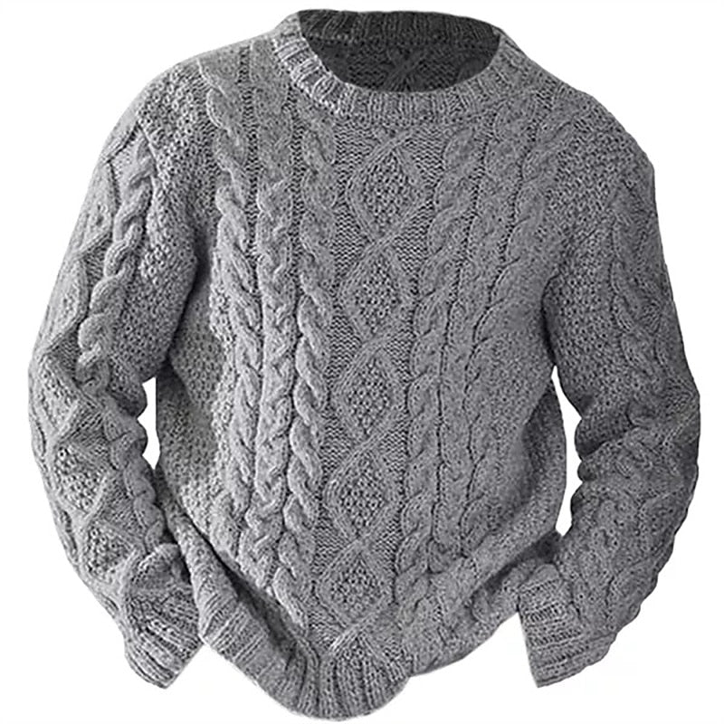 Men's Timeless Cable-Knit Crewneck Sweater - Light Gray