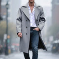 Men's Sharp-Lapel Tailored Overcoat with Double-Breasted Closure - Light Gray