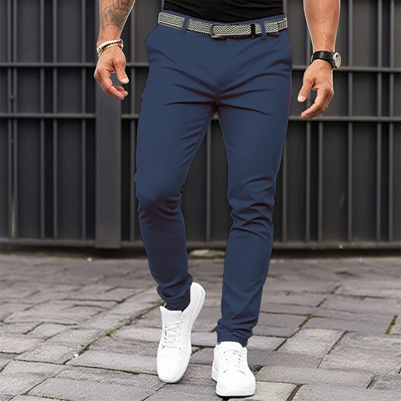 Men's Slim Jogger-Cut Stretch Pants with Ankle Cuffs - Navy