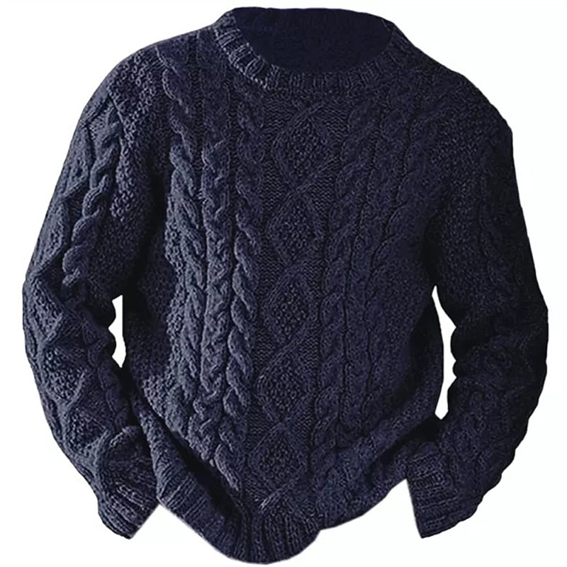 Men's Timeless Cable-Knit Crewneck Sweater - Dark Navy