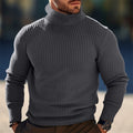 Men's Slim Rib-Knit Turtleneck Sweater for Jacket Layering - Gray